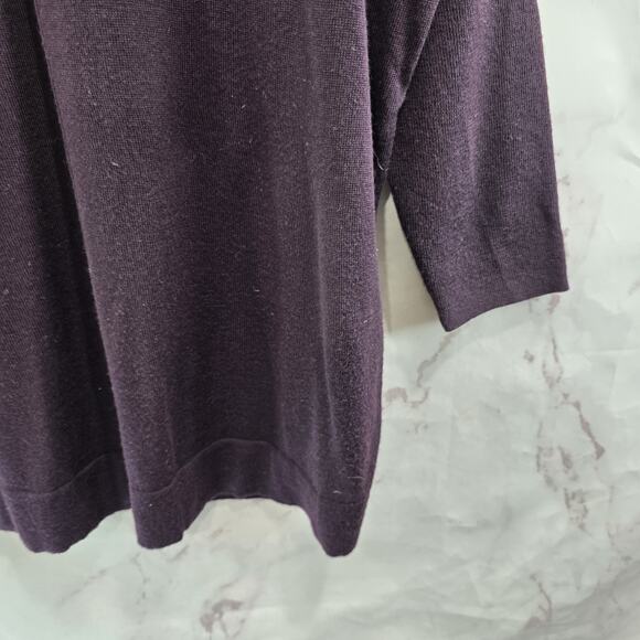 J Jill Sweater Womens Medium P Purple Eggplant Merino Wool Seam Lightweight - Picture 4 of 11